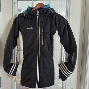 EUC Phenix Black and White High End Technical Ski Jacket. Size 10.
